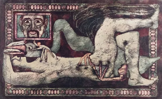 GILLICH, WALTER. "Leda", 1973, grootformaat lithografie.