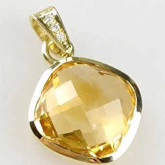 Pendentif citrine - or jaune 585, 20 diamants.