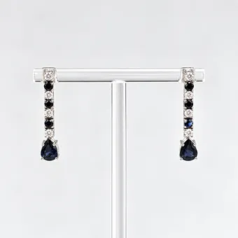Paar saffier-diamant oorbellen - witgoud 585/000.