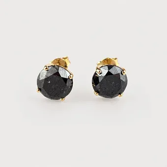 14K gold stud earrings with black diamonds - approx. 6.57 ct.
