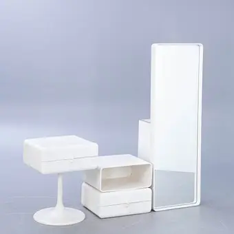 4-delige hal-set: spiegel, opzetcommode, tafel met tulpenpoten, Duitsland jaren 1970 (4).