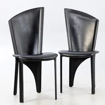 Пара стульев, обитых кожей, чёрные, Италия, 1980-е (2)