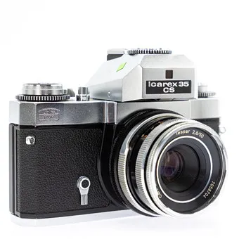 Zeiss Ikon Icarex 35 CS, aparat lustrzanka 35mm (SN 17158) z obiektywem Carl Zeiss Tessar 1:2,8/50mm (SN 7058704).