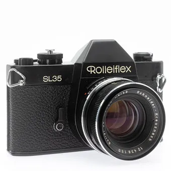 Rolleiflex SL35 black, 35-мм малоформатный зеркальный фотоаппарат (SN 4088194) с объективом Schneider-Kreuznach Rollei SL-Xenon 1:1,8/50mm (SN 12438150).