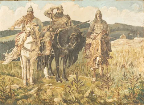 NACH VIKTOR VASNETSOV (1848-1926). Die drei Recken (Tri Bogatyrja).