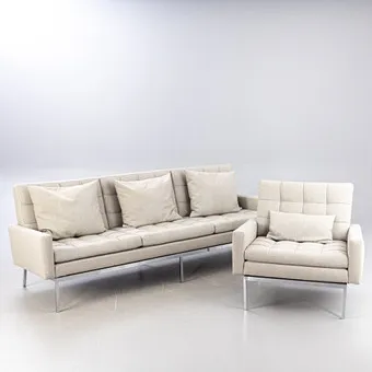 FLORENCE KNOLL. 3-seater sofa 67A + armchair 65A for Knoll International, USA, 2nd half 20th c. (2).