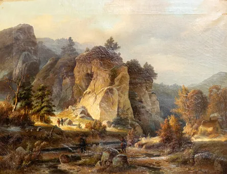 CARL WÜLFING (1812-1871). Lovec ve skalnaté krajině.