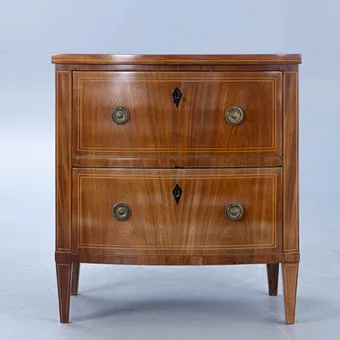 Commode à façade bombée, acajou, Angleterre, 2e moitié du 19e s.
