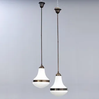 Lamptique, twee hanglampen / staaflampen naar het ontwerp van Peter Behrens, 21e eeuw (2).