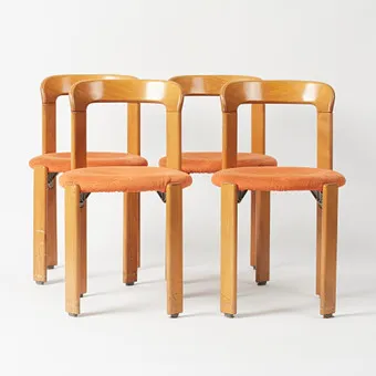 BRUNO REY. Kusch & Co. székszett / étkezőszékek, 'Rey Chair 33' modell, bükk, textil, tervezés 1971, Németország. (4).
