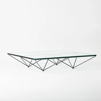 PAOLO PIVA. B&B Italia. Table basse / coffe table, modèle 'Alanda', acier, verre, années 1980, Italie.