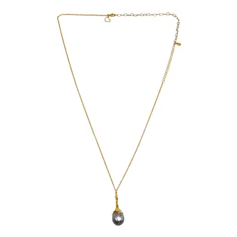 Collier en argent 925 doré avec perle foncée.