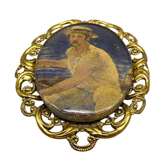 Broche camée des années 1950, filigrane doré, poinçonnée West Germany.