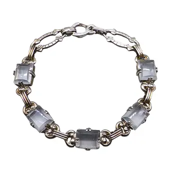 GLIEDERARMBAND AUS 835ER SILBER MIT RECHTECKIGEN STEINEN.