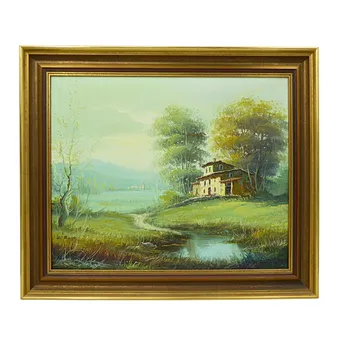 FLUSSLANDSCHAFT MIT GEHÖFT, SIGNIERT.