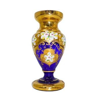 VASE EN VERRE BLEU COBALT AVEC RICHE DÉCOR ÉMAILLÉ, BOHÊME.