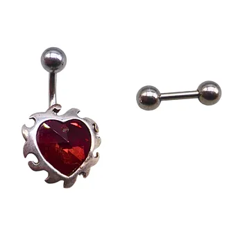 BAUCHNABELPIERCING HERZ ROT AUS 925ER SILBER.