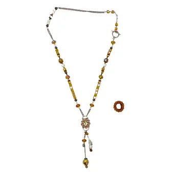 2-TEILIGES SCHMUCKSET MIT SARI-HALSKETTE IM Y-STIL UND PERLENRING.