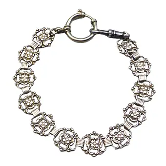 800ER SILBER GLIEDERARMBAND MIT BLUMENMUSTERN.