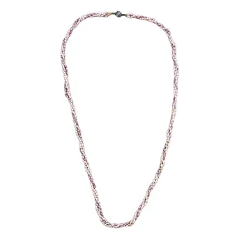 Collier de perles d'eau douce à trois rangs en rose & blanc - fermoir en argent 925.