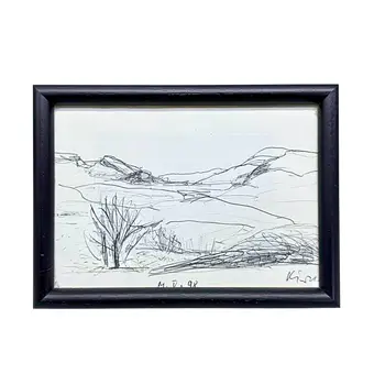 KIRMSE. DESSIN DE PAYSAGE DANS UN CADRE EN BOIS - ANNÉE 1998.