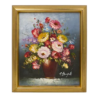 STUART STEMPLE, OIL ON CANVAS, MID-CENTURY FLORAL STILL LIFE, SIGNED.