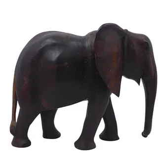 Handgesneden olifantenfiguur van donker massief hout.