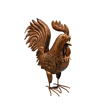 DEKORACJA OGRODOWA FIGURA KOGUTA Z METALU W MIEDZIANYM WYGLĄDZIE.