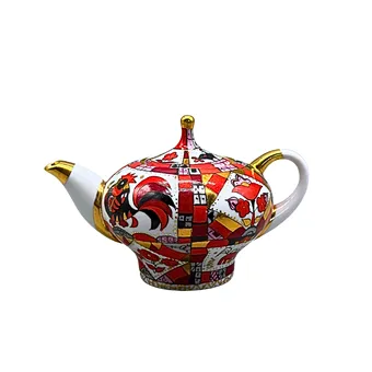 LOMONOSSOW. SMALL TEAPOT "RED ROOSTER" PORCELAIN USSR.