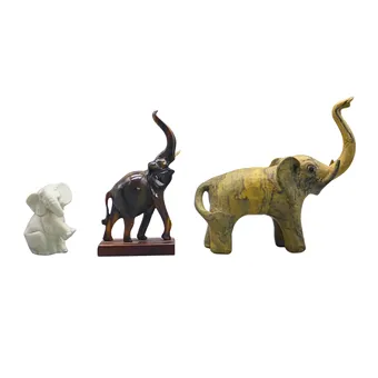 3ER-SET ELEFANTENFIGUREN AUS VERSCHIEDENEN MATERIALIEN.