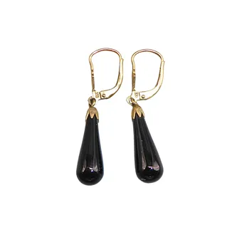 PAIRE DE BOUCLES D'OREILLES, OR 333, GOUTTES ONYX.