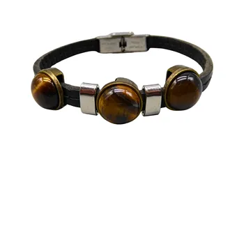 BRACELET EN CUIR AVEC ŒIL DE TIGRE.