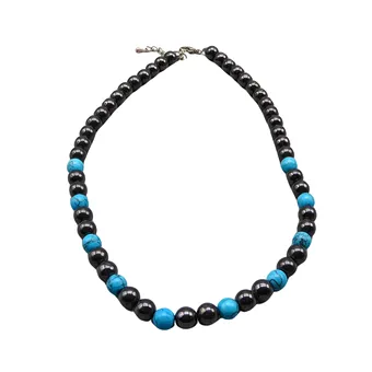 COLLIER EN HÉMATITE AVEC TURQUOISE.