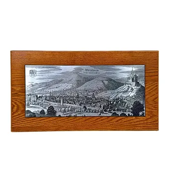 ZINNGRAFIK VON DER STADT WEINHEIM MIT DER BURG WINDECK.