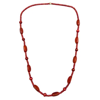 HOUTEN KETTING MET RONDE EN OVALE SCHAKELS.