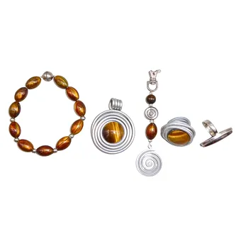 Lot mode-sieraden, met tijgeroog, 5-delig