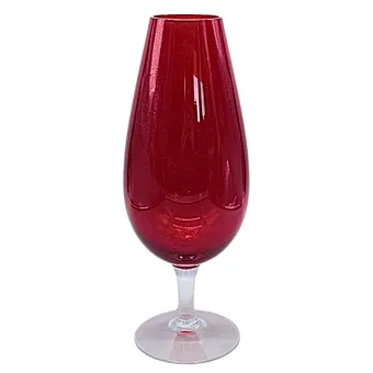ROTE GLASVASE MIT STIEL.