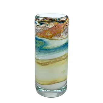 Mouth-blown designer glass vase with multicoloured pattern.