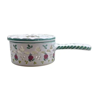 HINDELANGER KERAMIK-STÖVCHEN MIT RÖSCHEN-MOTIV.