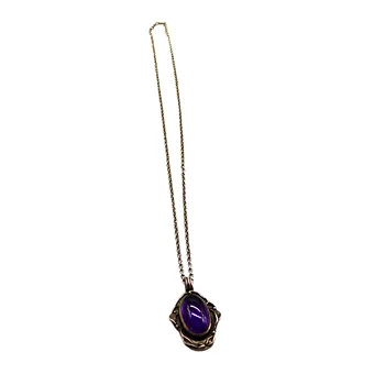 Purple amethyst pendant in 835 silver with silver chain, hallmarked.