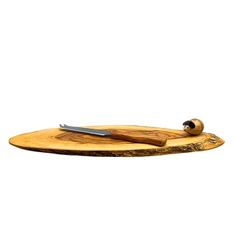 RUSTIEK HOUTEN SERVEERPLANK MET HOUTEN MUIS EN MES.