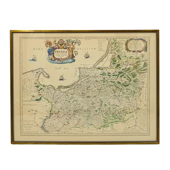 KASPAR HENNEBERGER / WILLEM BLAEU. "PRVSSIA ACCVRATE DESCRIPTA", HANDGEKLEURDE KOPERGRAVURE, 17E EEUW.