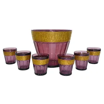 SERVICE À BOWL ART DÉCO AVEC 6 GOBELETS, WALTHER & SÖHNE, COULEUR AMÉTHYSTE, ANNÉES 1930.