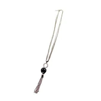 925 5-STRAND CHAIN WITH 925 SILVER PENDANT, SET WITH ZIRCONIA AND 1 ONYX BALL.
