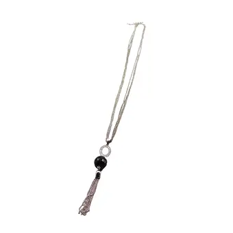 925ER 5 - STRANG - KETTE MIT EINEM 925ER SILBERANHÄNGER, BESETZT MIT ZIRKONIA UND 1 ONYX KUGEL.