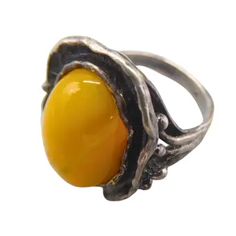 AMBRE - BAGUE BUTTERSCOTCH ET ARGENT 925.