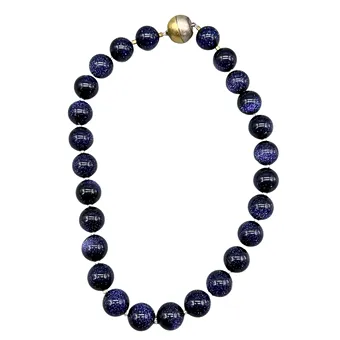 COLLIER EN PERLES D'OR BLEU FONCÉ - FERMOIR EN ARGENT 925.