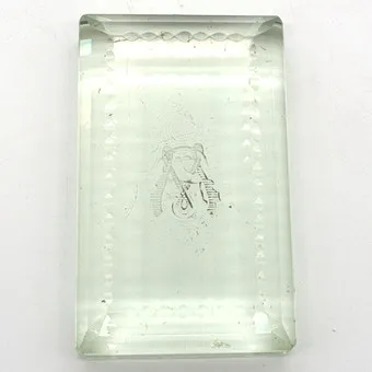 19th century crystal glass paperweight, hand engraving.