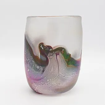 MULTICOLORED VASE BY GLASHAUS EDELMANN, SIGNED ON BASE, HANDMADE, 1970S.