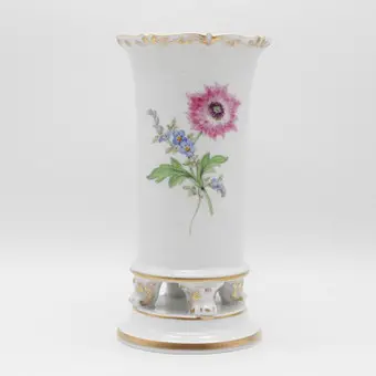 VÁZA MEISSEN KVĚTINOVÝ DEKOR ZLATÝ LEM – 1. JAKOST, V.14,5CM, 20. STOLETÍ